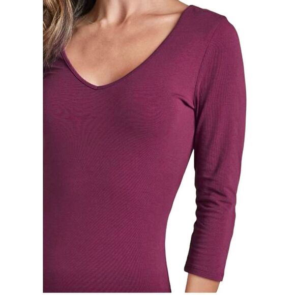 Venus Burgundy Long & Learn Deep V Neck Mini T-shirt Dress 1X Plus Size Casual - Picture 6 of 8
